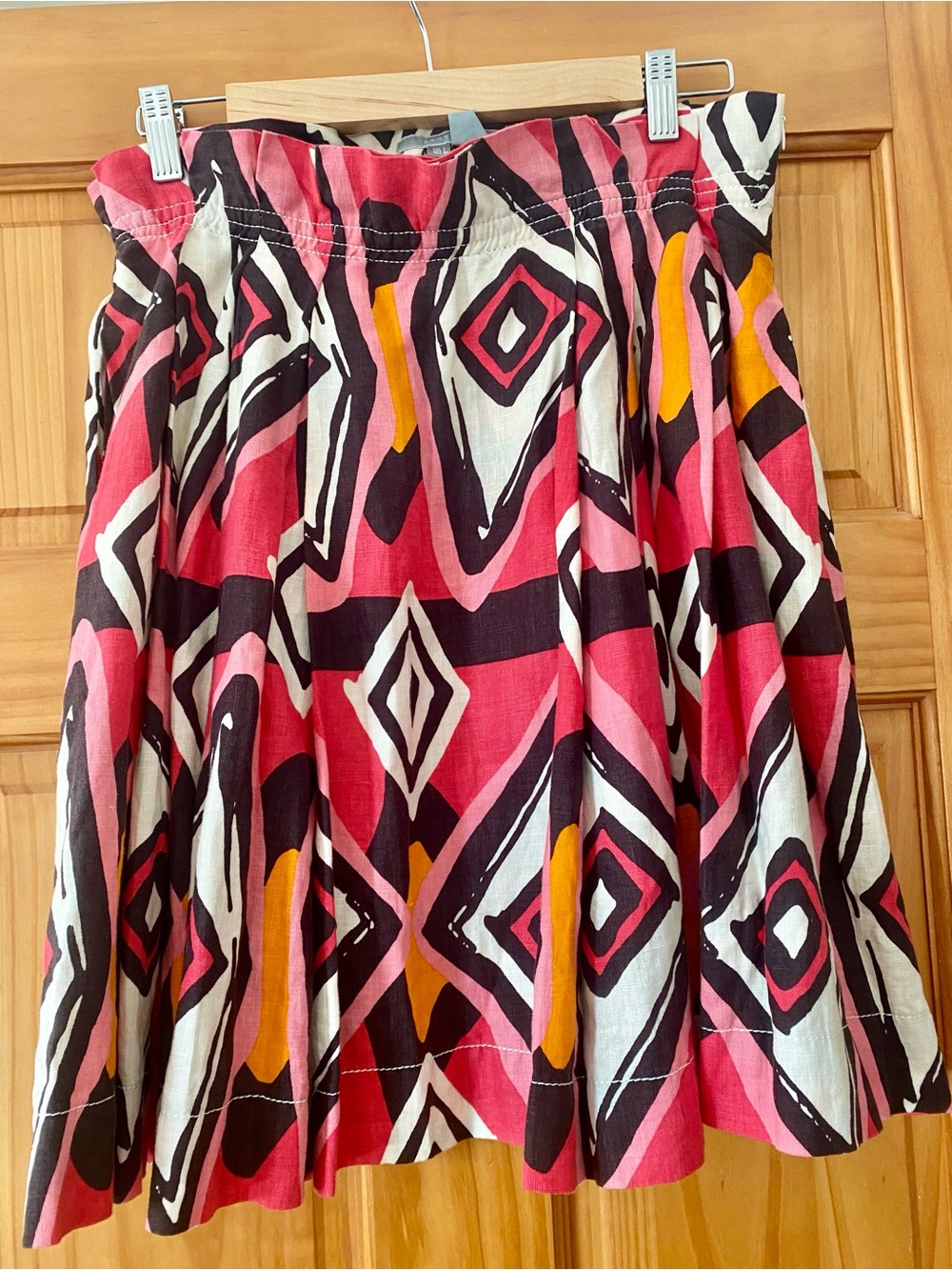 Zara Woman 100% Linen Geo Print A-Line Skirt Made in Spain Size L 28” Waist